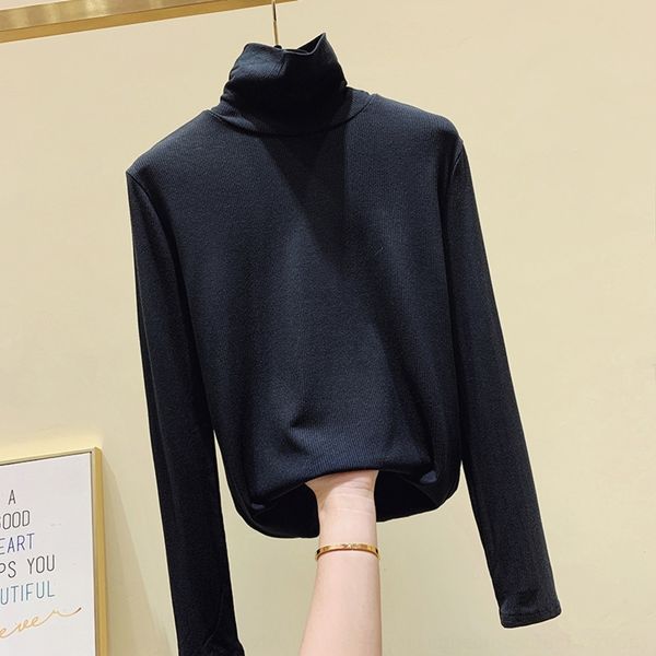 

rbphl solid color long sleeve t-shirt for women's with autumn winter 2020 korean bottom and slimhigh neck coat new coat versionslim u2f, White