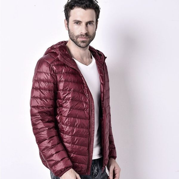 

obcy men's 2020 new short white hooded lightweight down jaet, Black