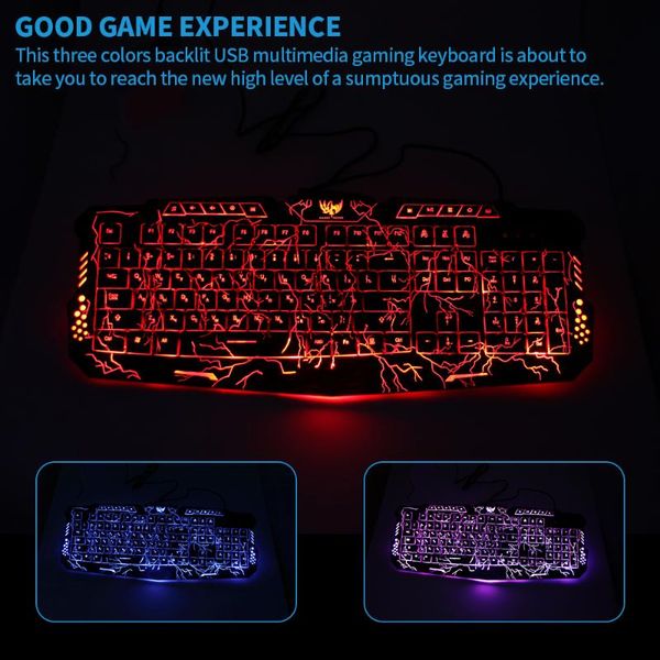 

keyboards russian backlit keyboard led usb wired breathing purple/blue/red waterproof computer crack gaming professional