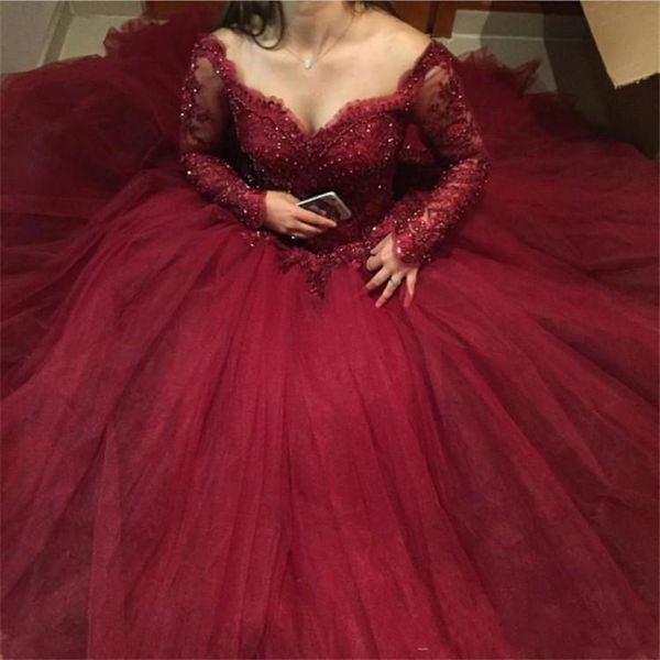 Бургундия бальное платье QuinceAnera платья кружева аппликации бисером сладкий 16 плюс размер вечеринка вечеринка вечеринка вечерние платья на заказ QC1520