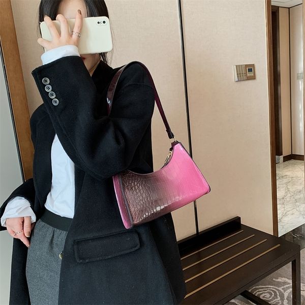 

vintage alligator pattern handbag hobo women fashion travel street handle bags pu leather shoulder clutches gradient color p