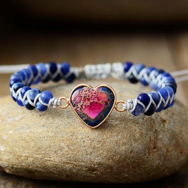 

charm bracelets unique natural stone heart string braided macrame classic friendship wrap bracelet femme women jewelry, Golden;silver