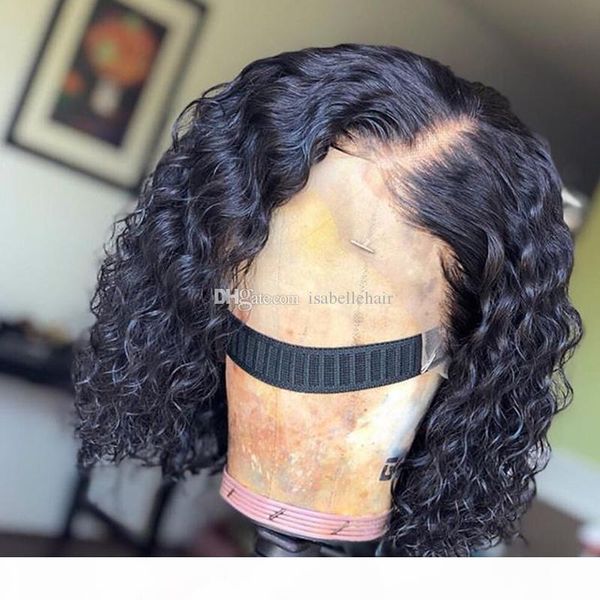 

9a deep part 13x6 lace front wig with baby hair wet and wavy brazilian virgin short human hair bob wigs for black women, Black;brown