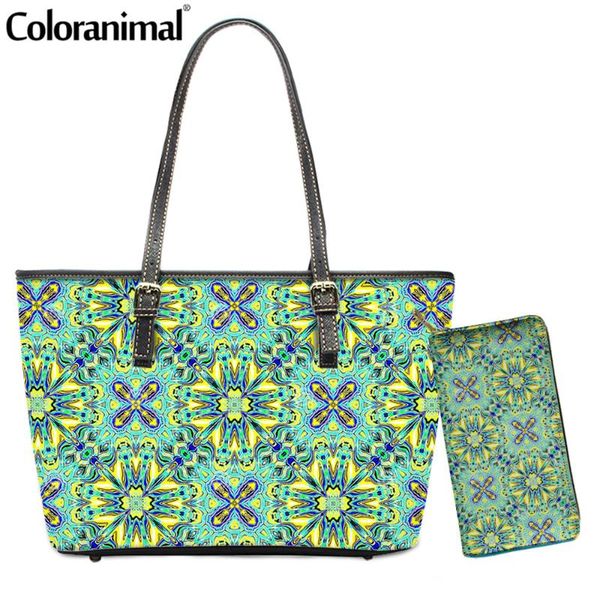 

coloranimal pretty ethnic traditional floral pattern lady crossbody bag pu leather tote handbag 2pcs/set shoulder bag for women