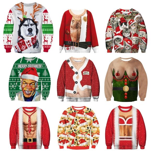 Nuovo brutto maglione natalizio Costumi Divertente Natale 3d Stampa digitale Capelli finti Maglione Autunno Inverno Top Abbigliamento regalo 201118