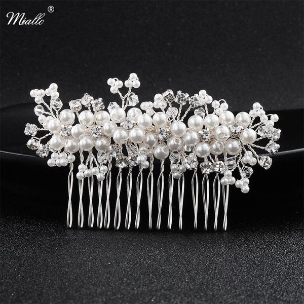 

miallo ivory white pearls austrian crystal hair combs wedding hair accessories bridal head jewelry handmade hairpieces hairpins, Golden;silver