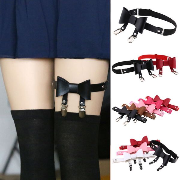 

colors ribbon bow suspender garter belt thigh harness for women gothic punk harajuku wedding gift party bridal accessories, Black;white