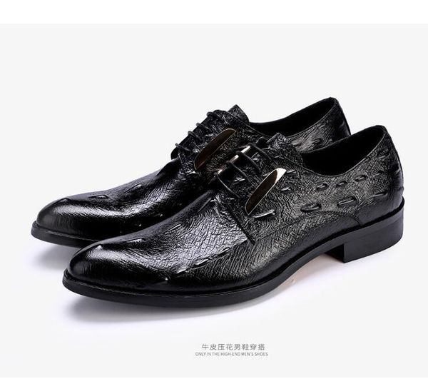 

man dress business affairs genuine leather shoes ventilation england gentleman sharp male shoe men shoes big size, Black