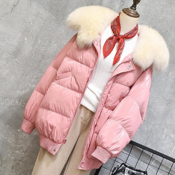 

evasu lou big fur collar down coat loose parka 2018 new winter warm shine color duck down jacket women short jackets ev3011, Black
