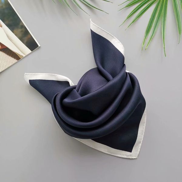 

mulberry simple solid color wide edge printing for men and women plain crepe satin silk small square scarves, Blue;gray