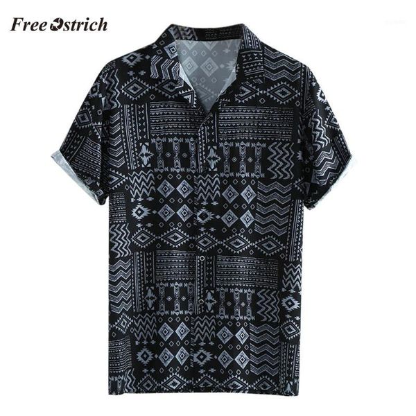 

ostrich fashion men's summer casual fashion design shirt button print hawaii print beach short sleeve blouse 911281, White;black