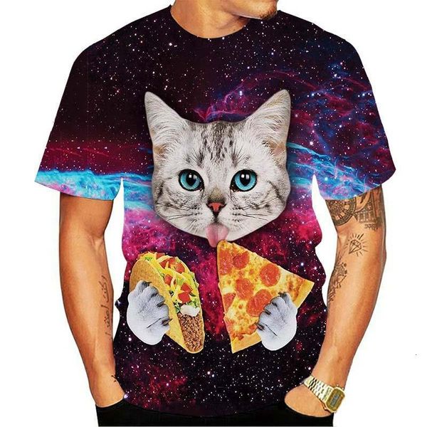 

2021 new galaxy space 3d t shirt casual lovely kitten cat eat taco pizza funny tee tshirts short sleeve summer clothing, White;black