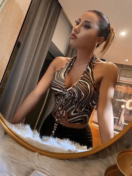 

drawstring front backless halter 51ia#, White