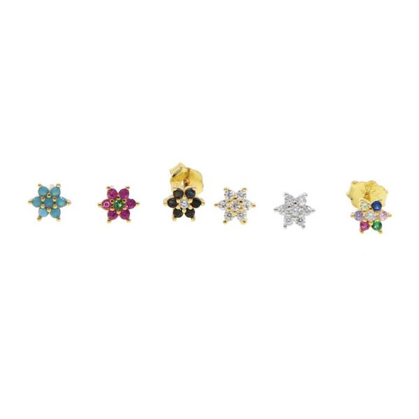 

stud handmade 925 sterling silver minimal earring flower earrings for women design lovely girls kids delicate cute small cz, Golden;silver