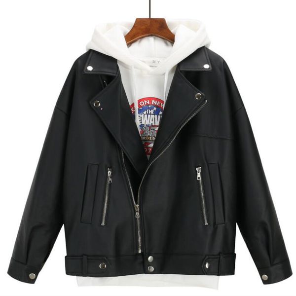 

2020 new arrival 2020 of women autumn winter large leather boyfriend style korean female jacket black outwear t48o