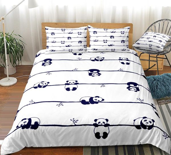

panda duvet cover set cute little panda in different poses bed set white bedding kids boys girls cartoon animal 3pcs dropship