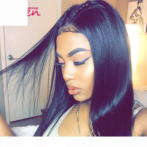 

brazilian straight full lace human hair wigs for black women pre plucked virgin hair wigs with baby hair, Black;brown