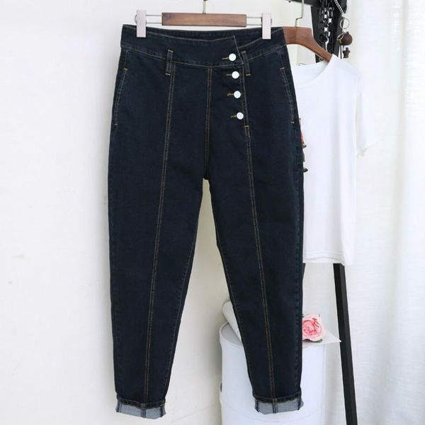 

new spring autumn casual black blue ripped jeans for women button harem denim pants trousers loose mon jeans vaqueros de mujer