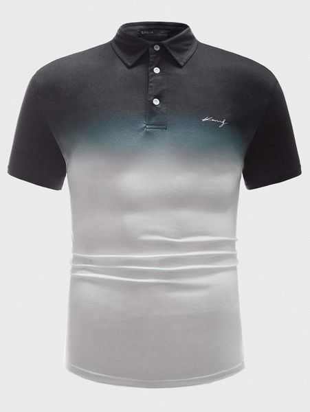 

men letter graphic ombre print polo shirt a16c#, White;black