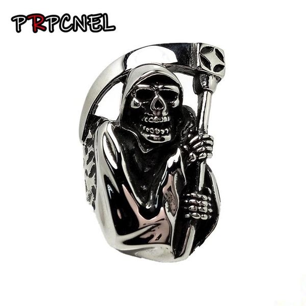 

mens оптовой хип-хоп death skull байкер кольцо из нержавеющей стали ювелирных изделий высокого качества grim reaper skull motor байкер кольц, Golden;silver