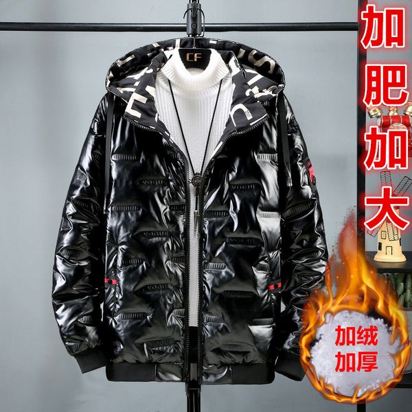 

extra large men's short style fattening up bright winter coat loose down cotton padded jacket, Black