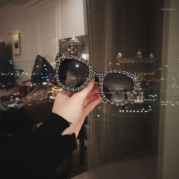 

the new 2020 instagram-chic korean version of the big frame sunglasses stars and diamonds harajuku vintage ulzzang mirror1, White;black