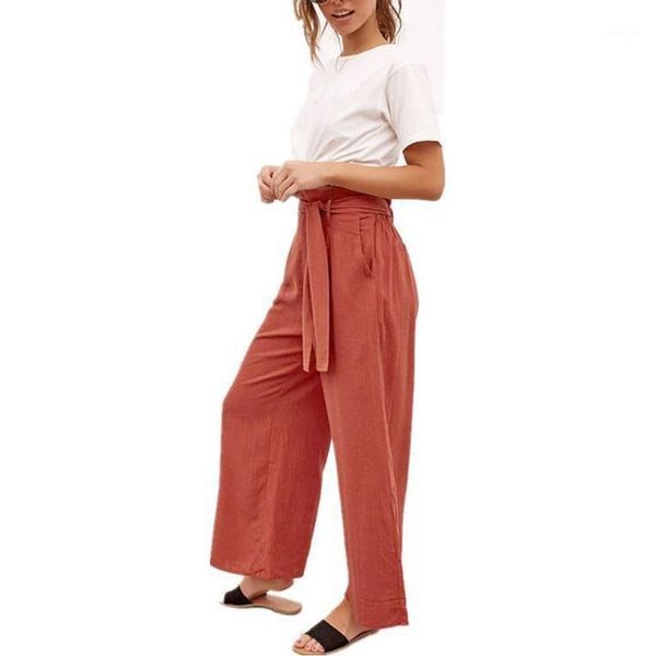 

2019 fashion women belt wide leg pants solid high waist palazzo pants sashes streetwear drawstring loose trousers1, Black;white