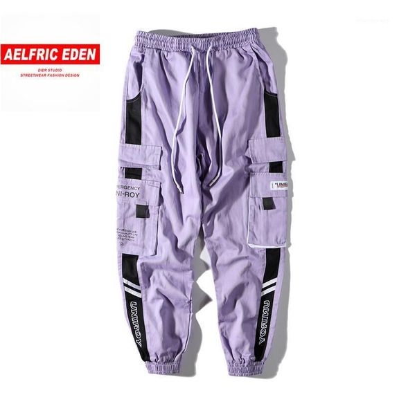 

aelfric eden hip hop cargo pants men streetwear men casual elastic waist joggers trousers 2020 colorblock harajuku harem pants1, Black