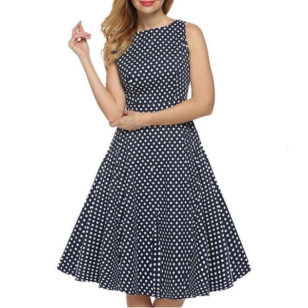 

dots hepburn dress with and polka sleeveless print, Black;gray