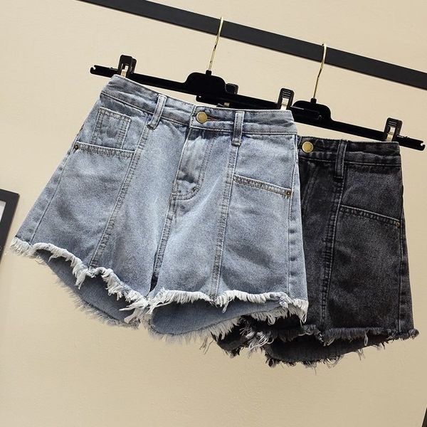 

denim shorts women's fashion spring and summer new korean-style loose-fit high-waist a- line wild raw wide-leg hot, White;black