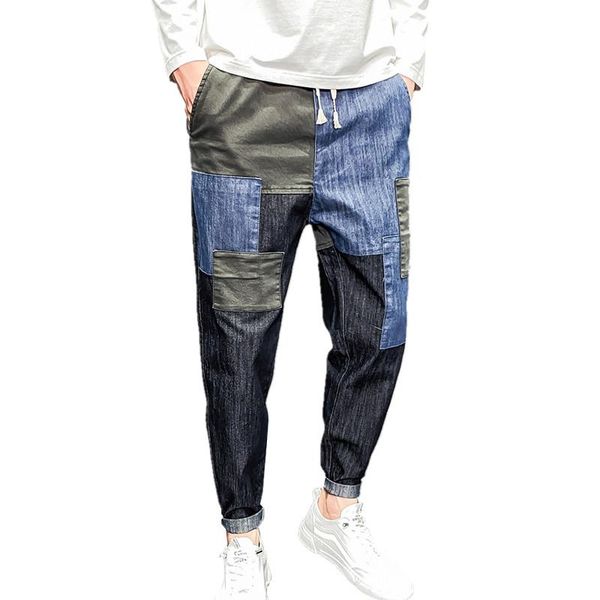

men's jeans 2021 autumn trendy lace-up patch small stretch denim pant 28-34, Blue