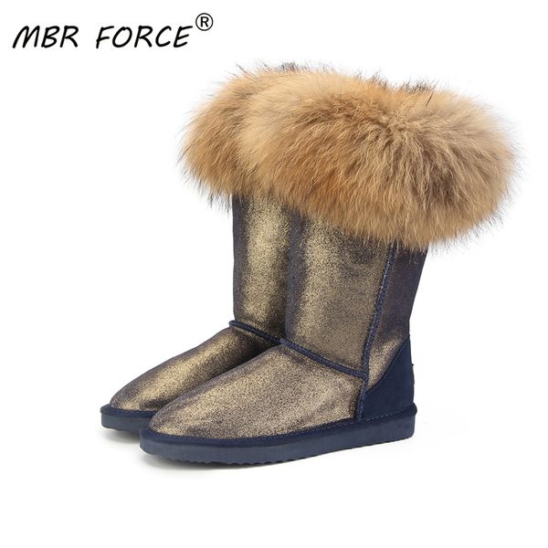 

mbr force fashion natural real fox fur women's winter snow boots warm long boots genuine cow leather high winter boots women 201020, Black