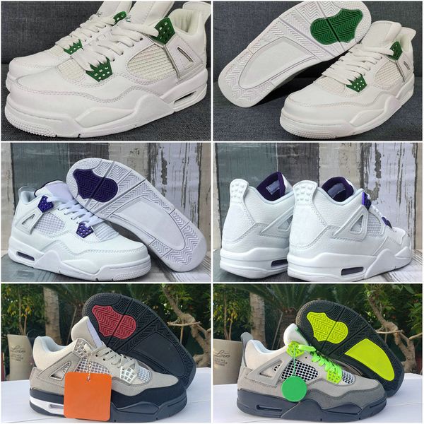 

pack new mens basketball shoes metallic 4 4s pine green court purple jumpman pure money white neon grey sport sneakers outdoor trainers, Black