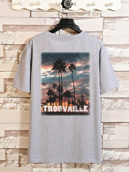 

men letter & palm tree print tee q56f#, White;black