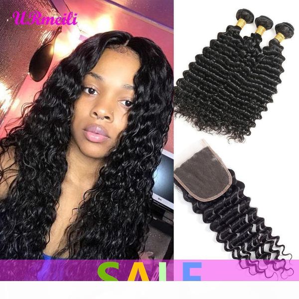 

loose deep wave human hair bundles with closure remy human hair bundles with closure malaysian hair 3 4 bundles with closure, Black;brown