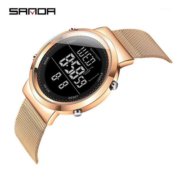 Relógios de pulso Marca Sanda Moda Mulheres Casal Casal Assista Luxo Aço inoxidável à prova d'água Sports Sports eletrônicos de relógio digital eletrônico RELOJES1