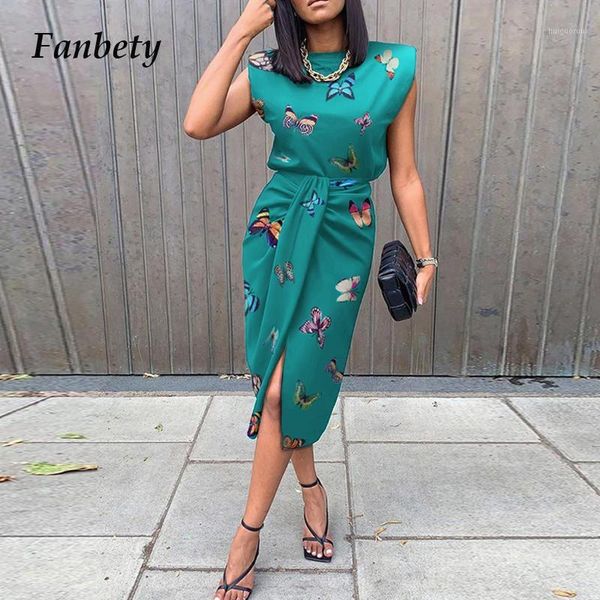 

women elegant butterfly print knotted party dress new autumn sleeveless split midi dress lady o-neck two piece sets dresses1, Black;gray