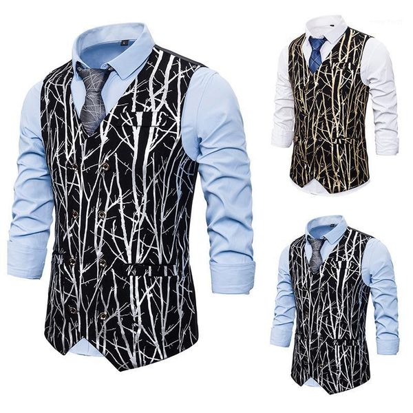 

men's new style individuality nightclub business printing leisure double breasted vest european and american sizes xxl1, Black;white