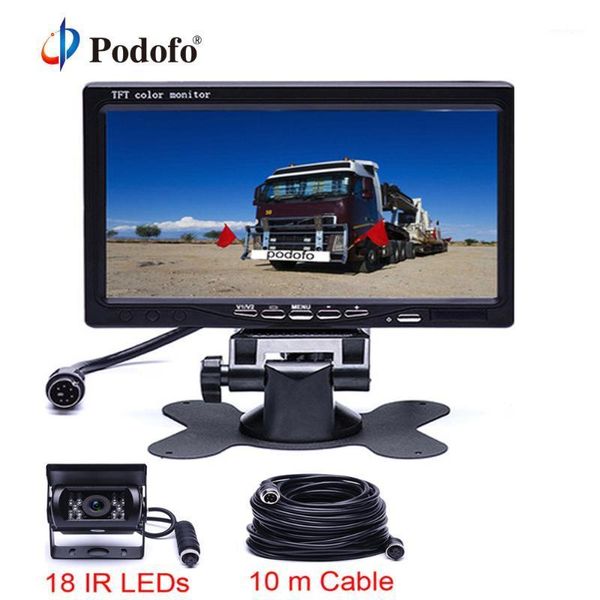 

podofo 18 ir reversing camera 4pin + 7" lcd monitor 12v/24v for truck bus van rear view kit auto back-up security monitor 10m1