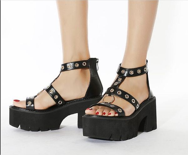 

sandals fashion women casual hollow high heel summer shoes woman black platform heels big toe foot correction