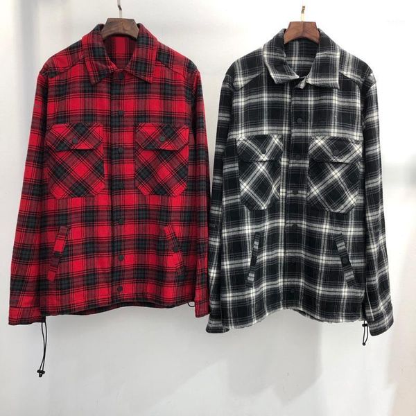 

8.5 2020 new ladies fashion plaid print loose shirt high street vintage contrast color drawstring adjustable jacket coat1, Black;brown