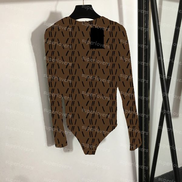 

trendy letters flocking bodysuit letter printing long sleeve bodysuits womens one piece bottoming shirt brown black shirts, White