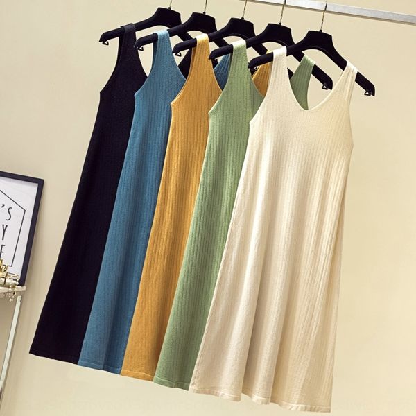 

women's camisole 2020 summer new korean style v-neck mid-length large swing a loose dress dress knit base skirt knrza, Black;gray