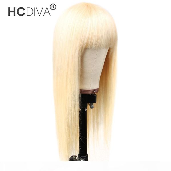 

hcdiva human hair bang wigs color 613 blonde brazilian virgin remy straight weave 10-28 inch full machine made lace front wigs, Black;brown