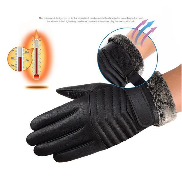 

men's winter warm fashion waterproof gloves men faux leather driving gloves pu leather gloves for touch screen mittens sqcuhg, Black
