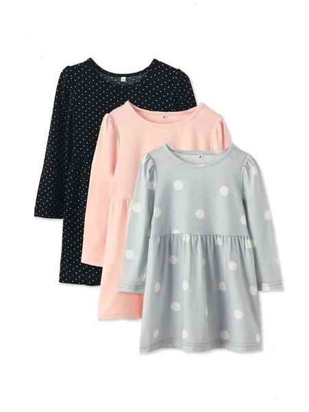 

baby 2pcs polka dot puff sleeve dress & 1pc solid dress she, Red;yellow