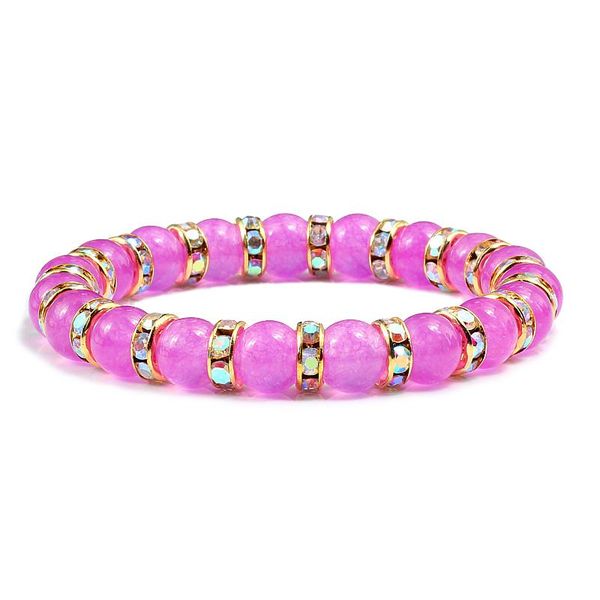 

classic 8mm fuchsia natural chalcedony couple charm bracelet for women fashion crystal elasticity bangles bracelets men jewelry, Black