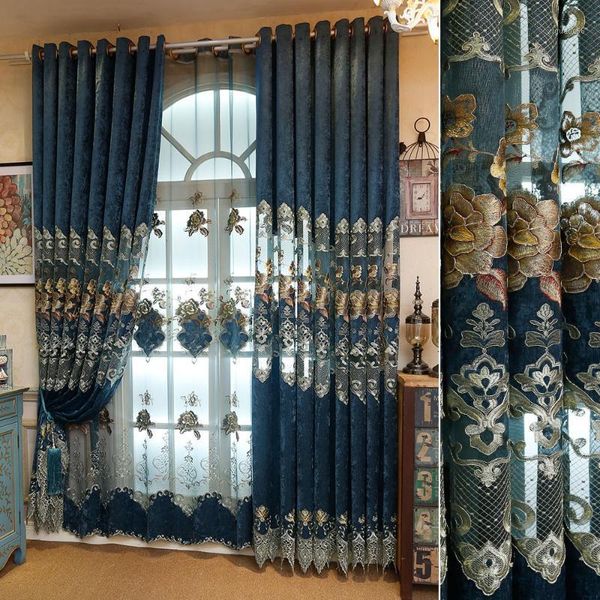 

european style curtains for living dining room bedroomlight luxury villa embroidery curtain tulle finished product customization1
