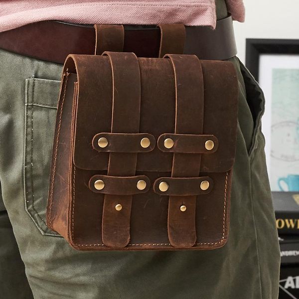 

waist bags 15x16cm retro men 's genuine leather handbag casual bag a42481