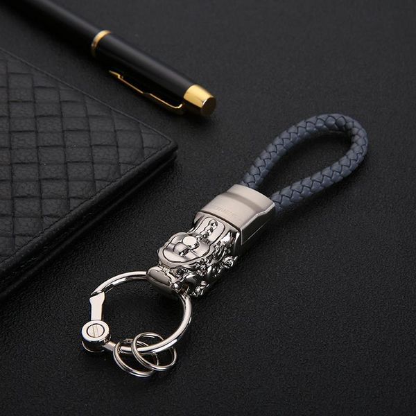

honest luxury men women car keychain leapard dragon genuine leather rope key ring for male jewelry creativity gift wholesale h jllajh, Red;blue